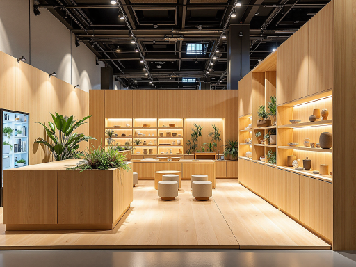 环保板材展示照片，各种绿色认证标识清晰可见，展示厅内光线充足